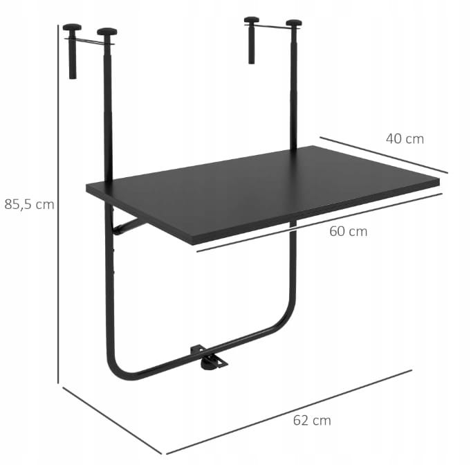 Stolik balkonowy do zawieszenia, metalowy, 62 x 60 cm, czarny Outsunny