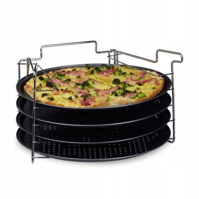 Relaxdays Zestaw 4 blach do pizzy na stojaku