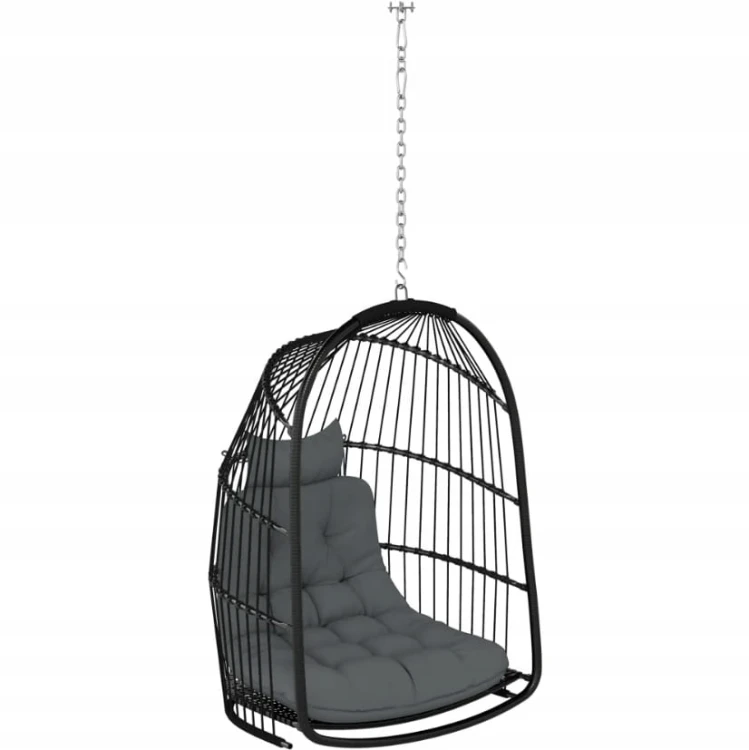 Wiszący fotel z poduszką, rattan, składany, do 150 kg, ciemnoszary Outsunny