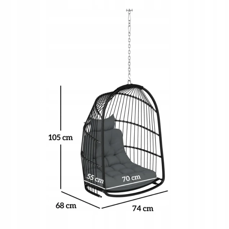 Wiszący fotel z poduszką, rattan, składany, do 150 kg, ciemnoszary Outsunny
