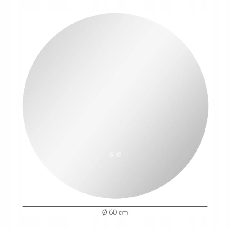 Lustro łazienkowe 60cm, oświetlenie LED, dotykowy, funkcja odmgładzania