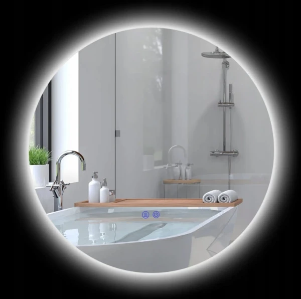 Lustro łazienkowe 60cm, oświetlenie LED, dotykowy, funkcja odmgładzania