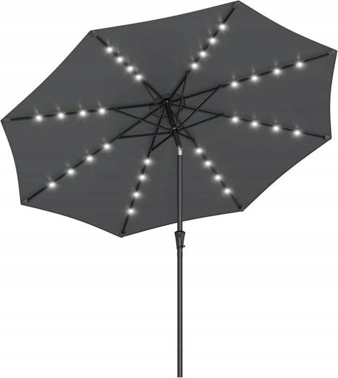 Parasol z oświetleniem solarnym LED szary 270 x 241 cm Songmics