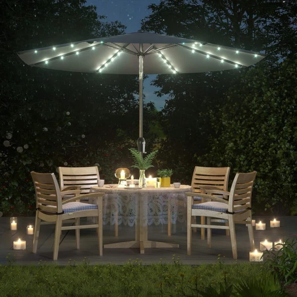 Parasol z oświetleniem solarnym LED szary 270 x 241 cm Songmics