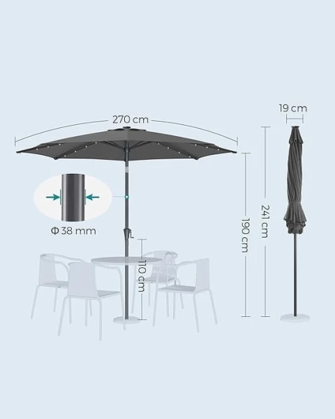 Parasol z oświetleniem solarnym LED szary 270 x 241 cm Songmics