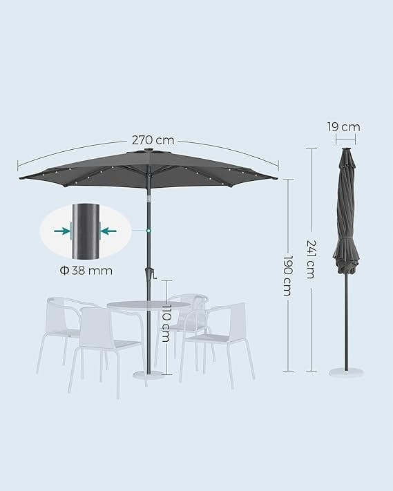 Parasol z oświetleniem solarnym LED szary 270 x 241 cm Songmics