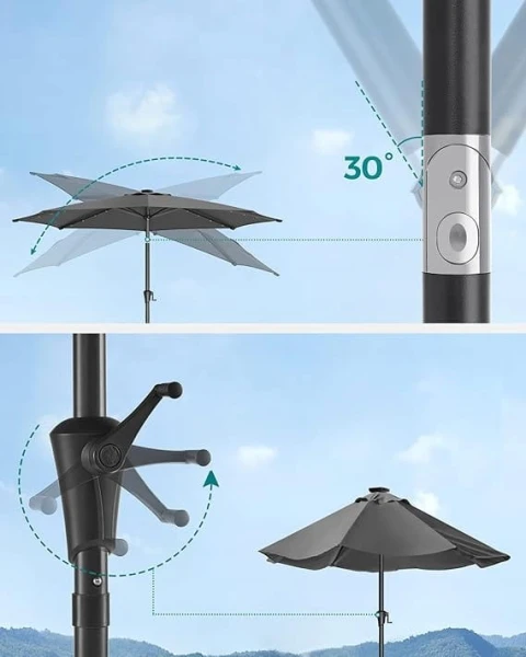 Parasol z oświetleniem solarnym LED szary 270 x 241 cm Songmics
