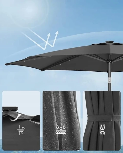 Parasol z oświetleniem solarnym LED szary 270 x 241 cm Songmics
