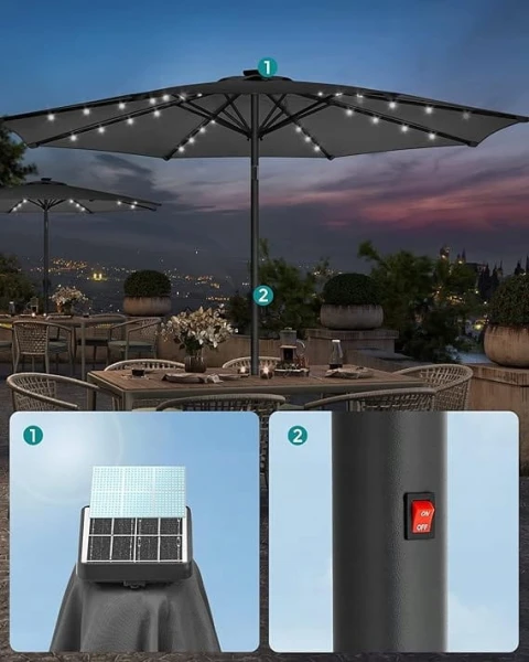 Parasol z oświetleniem solarnym LED szary 270 x 241 cm Songmics