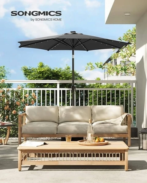 Parasol z oświetleniem solarnym LED szary 270 x 241 cm Songmics