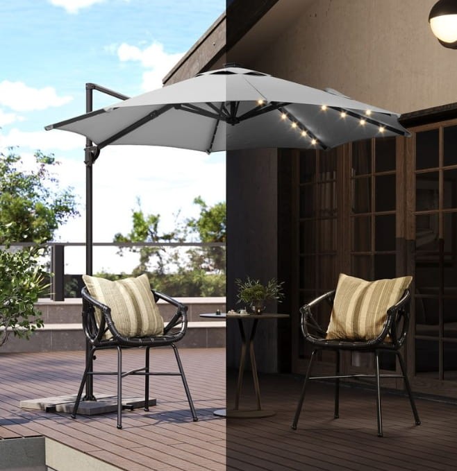 Parasol z oświetleniem LED gołębi szary 300 x 240 cm Songmics