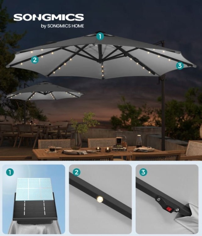 Parasol z oświetleniem LED gołębi szary 300 x 240 cm Songmics