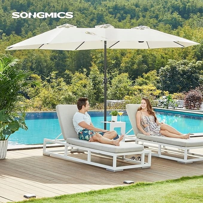 Podwójny parasol ogrodowy 460 x 270 cm UPF 50+, z korbą, beżowy SONGMICS