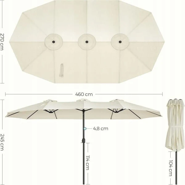 Podwójny parasol ogrodowy 460 x 270 cm UPF 50+, z korbą, beżowy SONGMICS