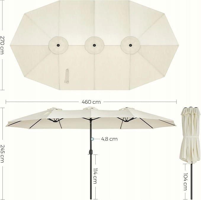 Podwójny parasol ogrodowy 460 x 270 cm UPF 50+, z korbą, beżowy SONGMICS