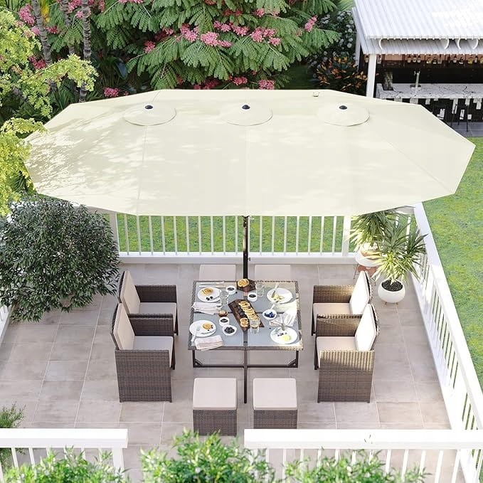 Podwójny parasol ogrodowy 460 x 270 cm UPF 50+, z korbą, beżowy SONGMICS