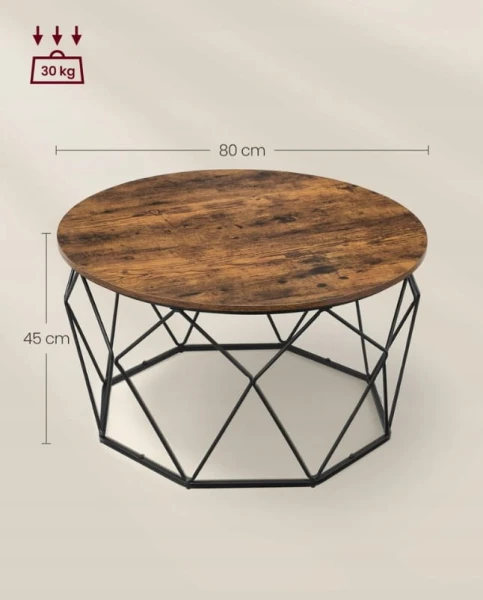 Stolik kawowy okrągły 80 x 45 cm odcienie brązu Vasagle
