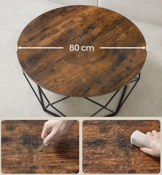 Stolik kawowy okrągły 80 x 45 cm odcienie brązu Vasagle