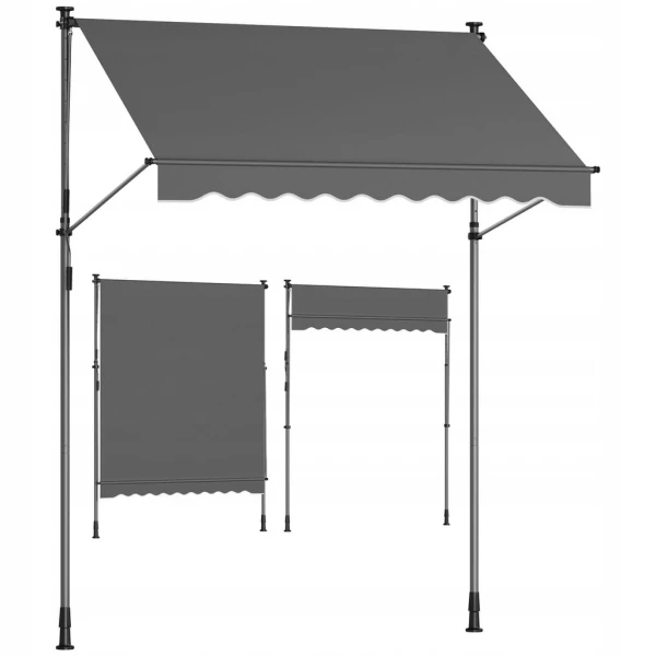Markiza z regulacją wysokości 200 x 120 cm tkanina, antracyt SONGMICS