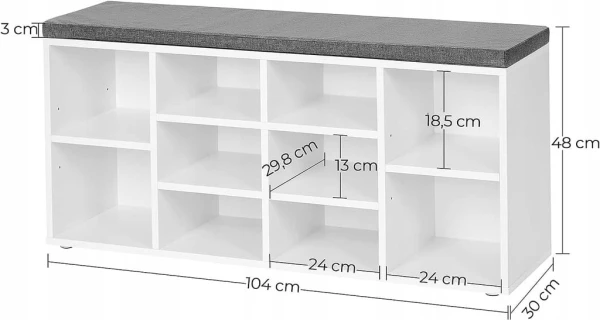 Szafka na buty z siedziskiem 104 x 48 x 30 cm biały + szary VASAGLE
