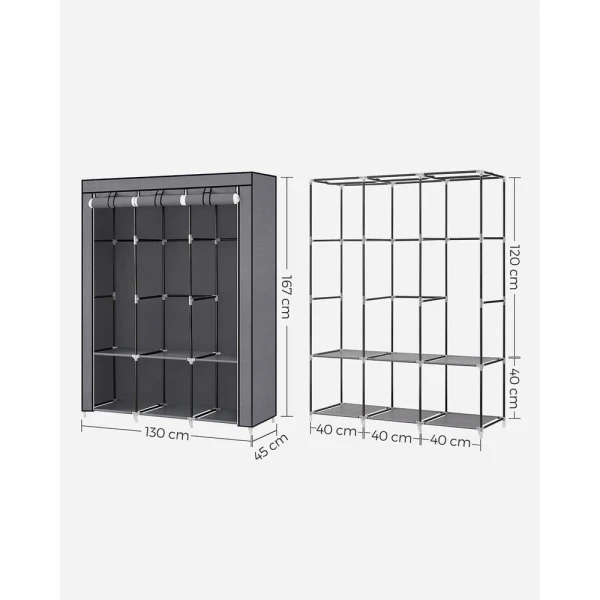 Szafa materiałowa 130 x 167 x 45 cm odcienie szarości SONGMICS