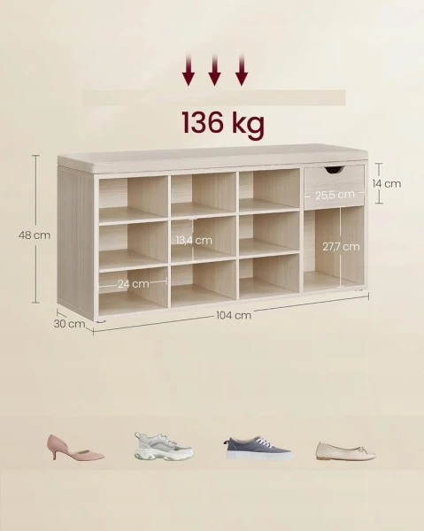 Szafka na buty z siedziskiem i szufladą 104 x 48 x 30 cm beżowy VASAGLE