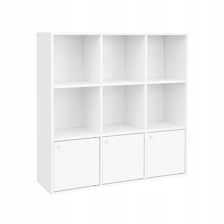 Regał typu cube, 6 półek + 3 szafki, 97,5 x 97,5 x 29 cm, biały VASAGLE