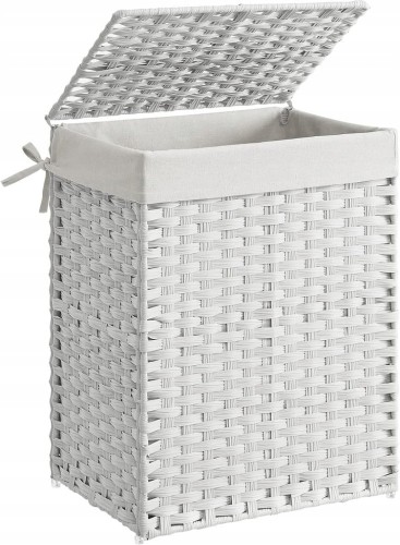 Kosz na pranie ręcznie pleciony, 90 L, syntetyczny rattan, biały SONGMICS