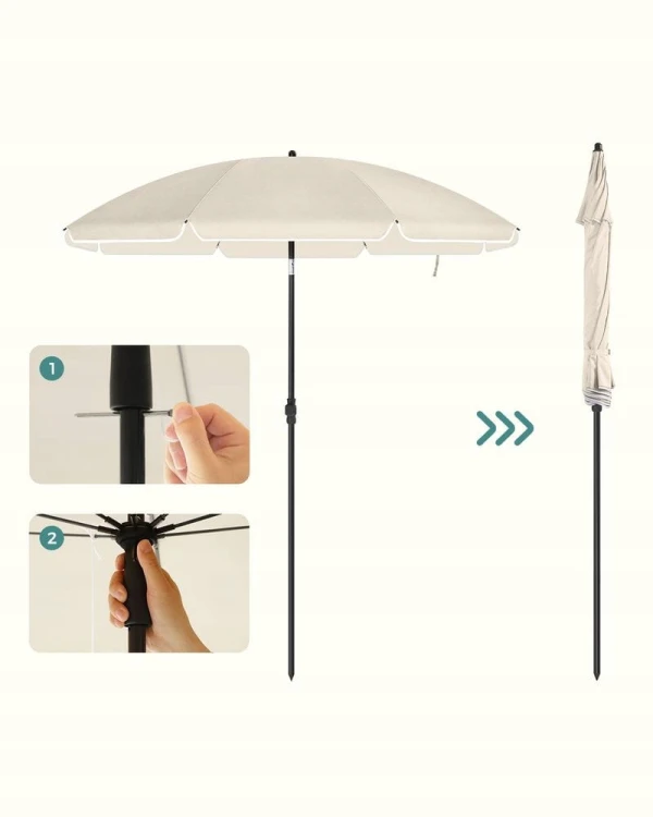 Parasol ogrodowy, plażowy z pokrowcem, 200 cm beżowy SONGMICS