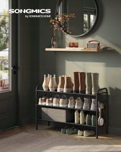 Szafka na buty, 3 półki, 85 x 53 x 28 cm, czarny SONGMICS