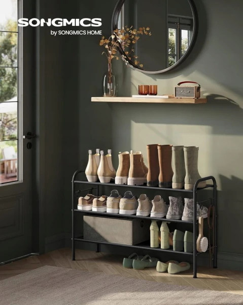 Szafka na buty, 3 półki, 85 x 53 x 28 cm, czarny SONGMICS
