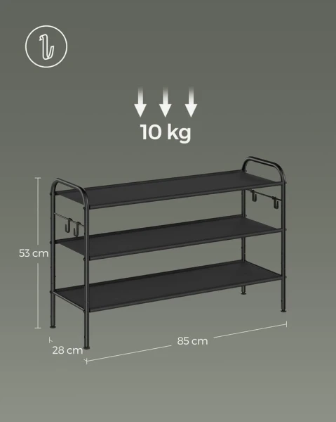 Szafka na buty, 3 półki, 85 x 53 x 28 cm, czarny SONGMICS