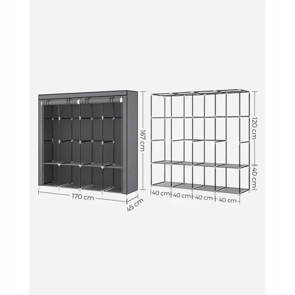 Szafa materiałowa 170 x 167 x 45 cm odcienie szarości SONGMICS