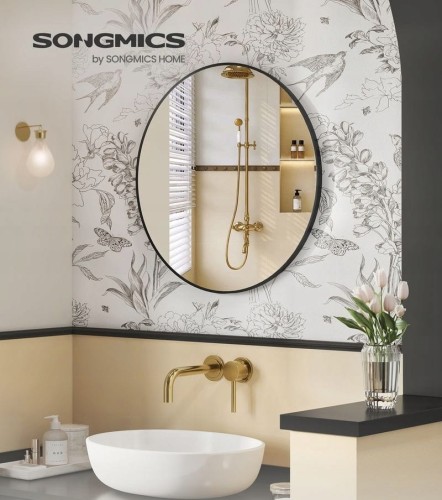 Lustro ścienne 50 cm, okrągłe, czarna metalowa rama SONGMICS