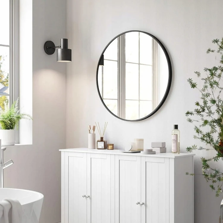Lustro ścienne 50 cm, okrągłe, czarna metalowa rama SONGMICS