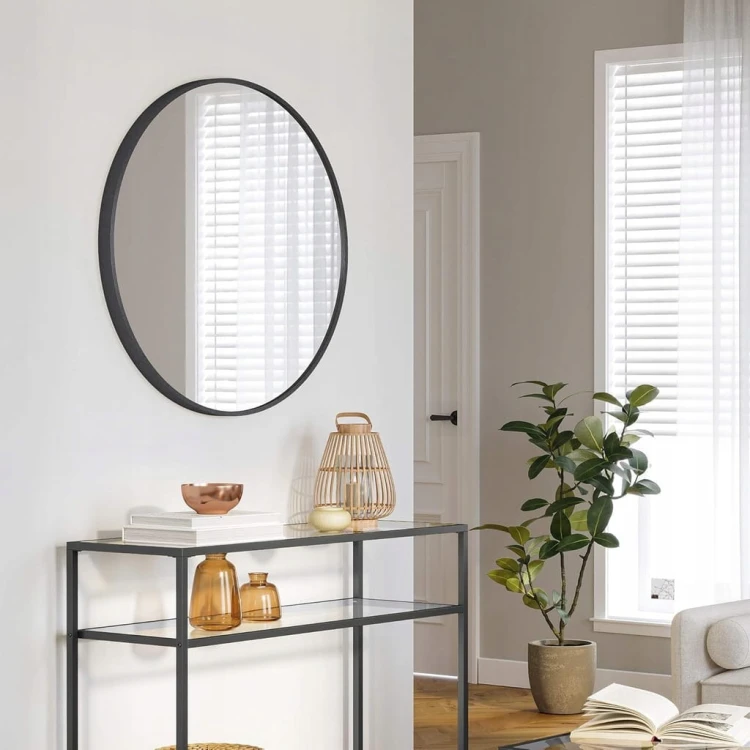 Lustro ścienne 50 cm, okrągłe, czarna metalowa rama SONGMICS