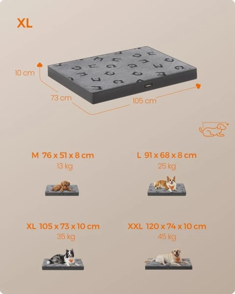 Legowisko dla psa, zdejmowany pokrowiec, 105 x 73 x 10 cm, szary FEANDREA