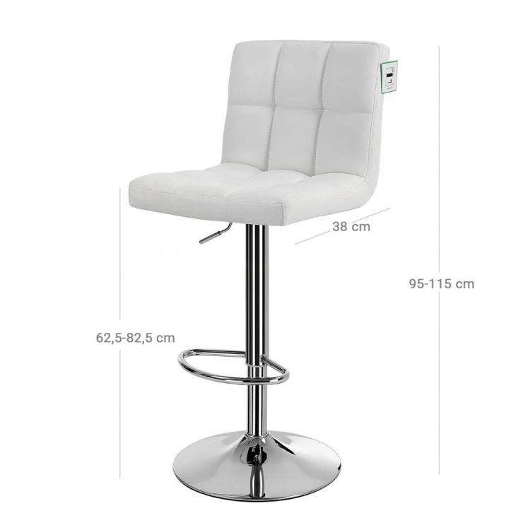 Stołki barowe regulowana wysokość 95-115 cm skóra PU białe 2 szt. SONGMICS