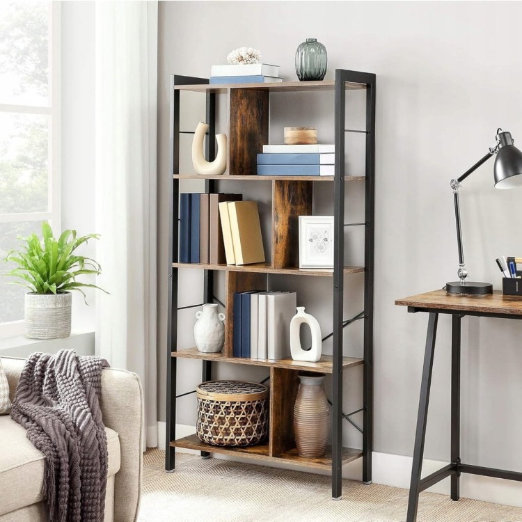 Regał na książki loft 154,5 x 74 x 30 cm, rustykalny brąz, metalowy VASAGLE