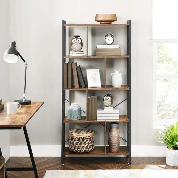 Regał na książki loft 154,5 x 74 x 30 cm, rustykalny brąz, metalowy VASAGLE