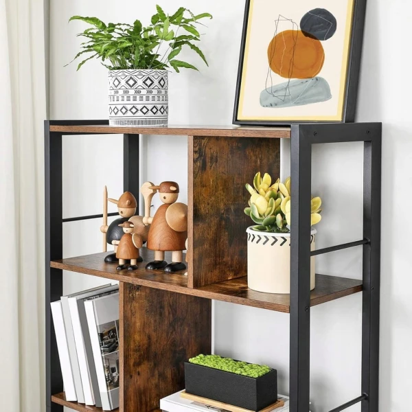 Regał na książki loft 154,5 x 74 x 30 cm, rustykalny brąz, metalowy VASAGLE