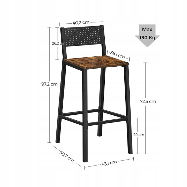 Hokery barowe industrialne VASAGLE zestaw 2 szt. loft, vintage brąz, metal