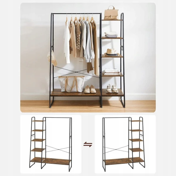 Wieszak na ubrania VASAGLE rustykalny brąz, 5 półek, 6 haczyków, drążek