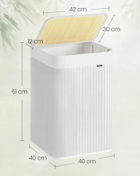 Kosz na pranie 95L SONGMICS – bambusowy, wolnostojący, biały