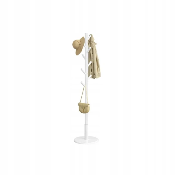 Wieszak stojący drewniany biały 171,8 cm - 3 wysokości, do 24 kg VASAGLE