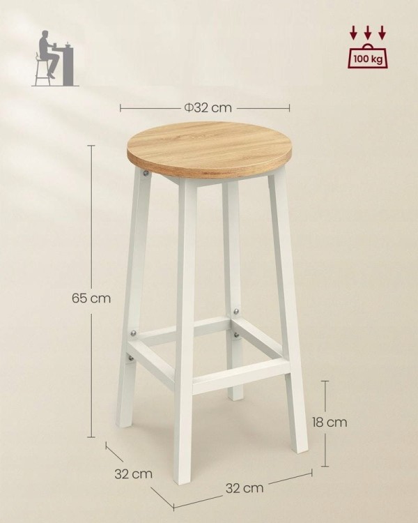 Hokery barowe SONGMICS zestaw 2 szt. – jasny dąb + biały, 65 cm, do 100 kg
