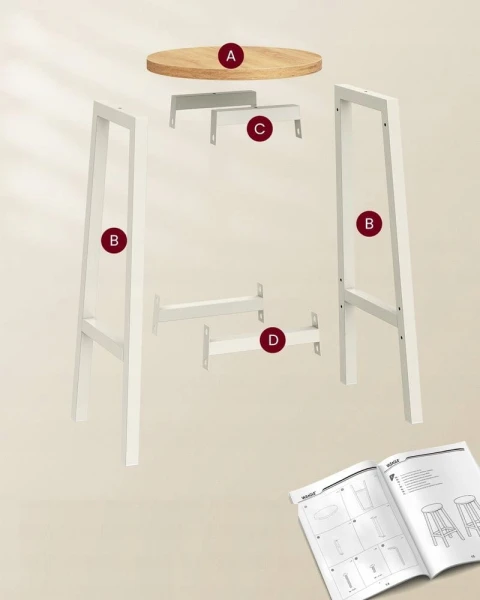 Hokery barowe SONGMICS zestaw 2 szt. – jasny dąb + biały, 65 cm, do 100 kg