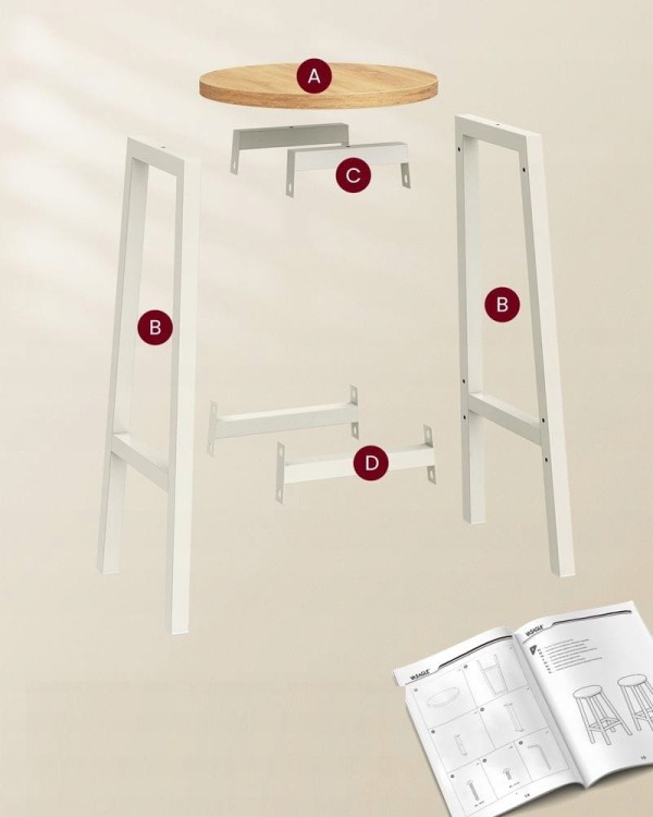 Hokery barowe SONGMICS zestaw 2 szt. – jasny dąb + biały, 65 cm, do 100 kg