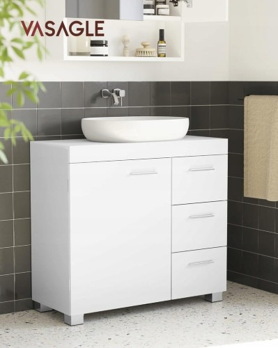 Szafka pod umywalkę VASAGLE 70 x 30 x 64 cm – z 3 szufladami i półką, biała