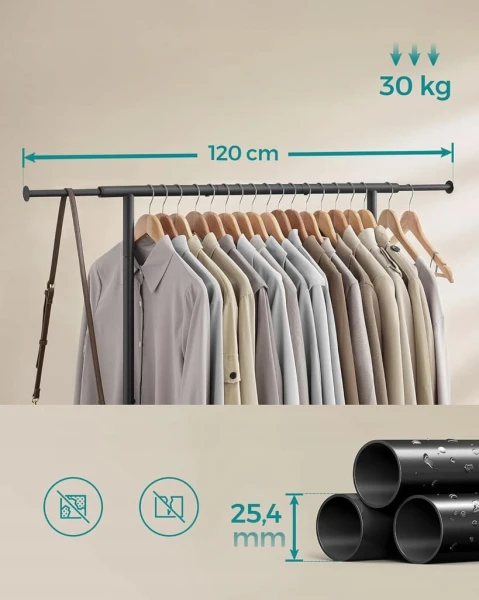 Wieszak na ubrania na kółkach SONGMICS – czarny, regulowany, do 45 kg